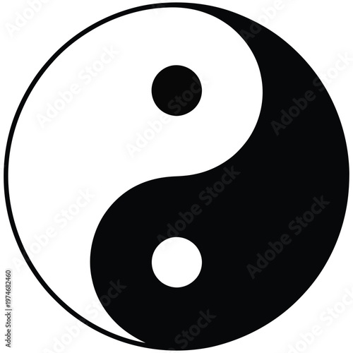 Black and white yin yang symbol vector illustration on white background