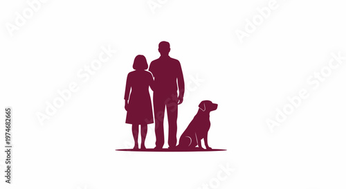 Man, woman, and dog family pet silhouettes.
