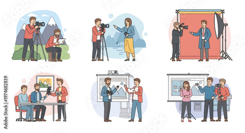 Creative Professionals Filming and Photography in Various Settings