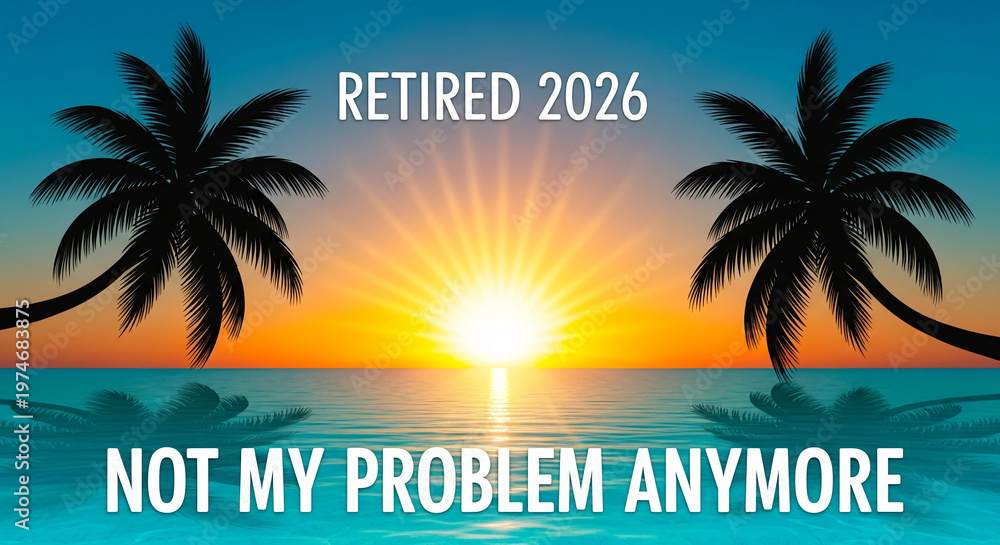 Obraz premium Seascape with palm silhouette against bright sun, depicting 