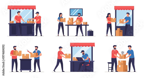 Delivery Service, Package Shipping, E-commerce Logistics, Warehouse Workers, Shipping Boxes