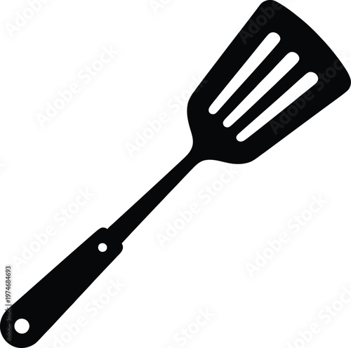 Slotted Spatula Icon Black Silhouette on White symbol graphic