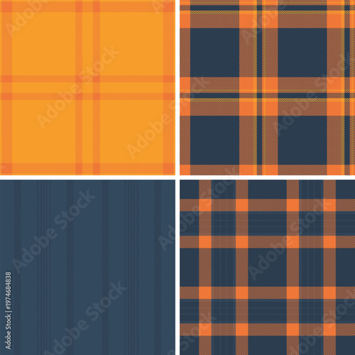 Decorative plaid pattern pack tailored for fall packaging. Coordinated tartan styles enhance labels, boxes, and wraps. Seamless vectors align perfectly.