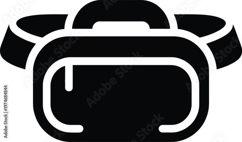 Black and white icon of a compact bag with a handle and strap Keywords: compact bag, small bag