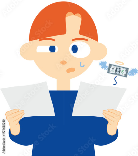 worried man with document financial problem illustration