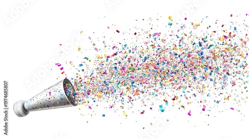 Party confetti popper explodes with a colorful spray of festive paper pieces against a bright background, symbolizing celebration and joy.