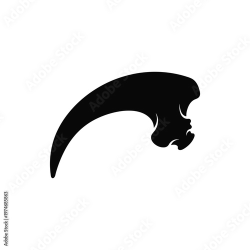 Black silhouette of a fossil claw with sharp curved shape