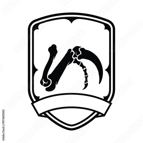 Black and white shield badge with crossed fossil bones