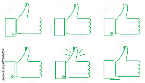 Set of  design elements thumbs up collection. green outline thumbs up icons for social media and feedback.  vector illustration.