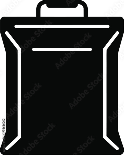 Black silhouette of a rectangular package with a handle on white background container parcel