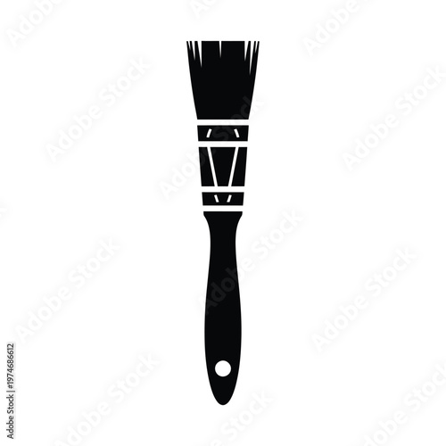 Black paint brush with textured bristles and plain handle