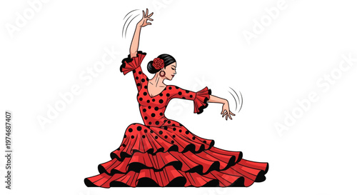 Woman in red flamenco dance dress.