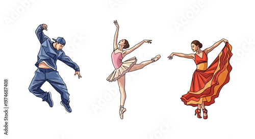 Dancers in various traditional costumes performing.