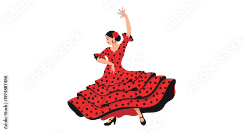 Woman in red dress dancing flamenco.