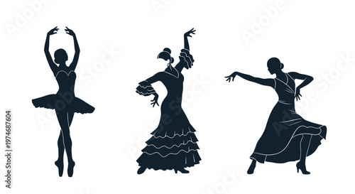 Silhouettes of female ballet dancers performing.