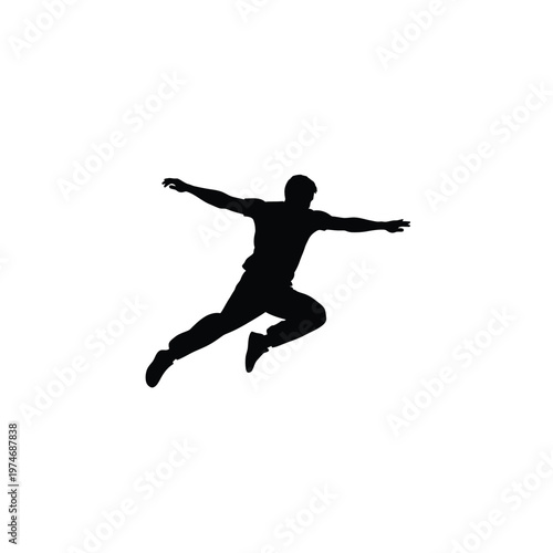 Black silhouette of person jumping midair with arms extended
