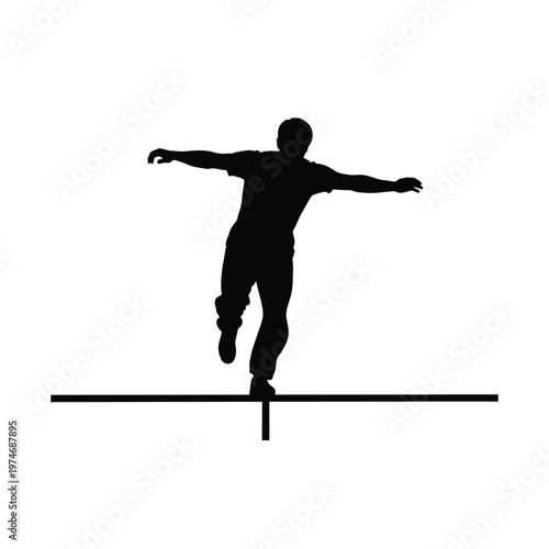 Silhouette of a person balancing on a tightrope