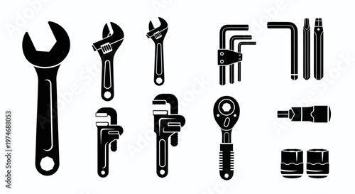 Comprehensive collection of essential hand tools featuring a variety of wrenches, hex keys, ratchets, and sockets for diverse repair and maintenance tasks