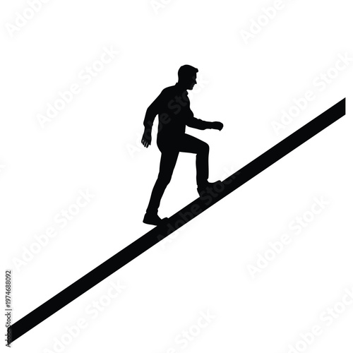 Black silhouette of a man walking up a steep incline
