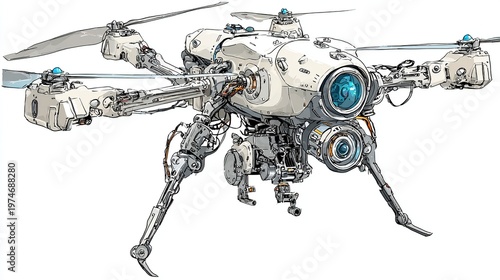 Futuristic drone robot with camera