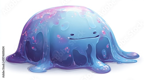 Whimsical cosmic slime creature with a galaxy-like texture and a friendly smile