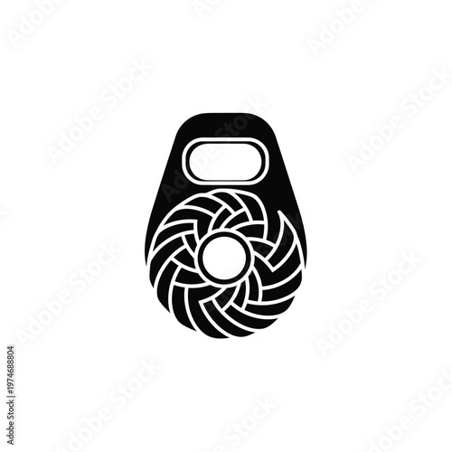 Black and white of a turbine with blades and circular center