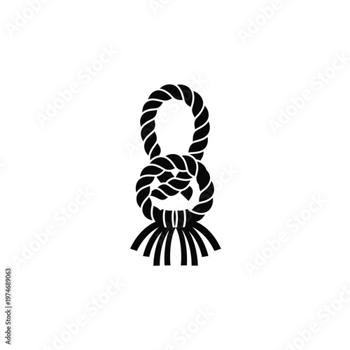 Black twisted rope knot with frayed ends