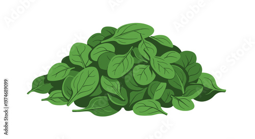 Pile of fresh spinach leaves in a flat illustration style