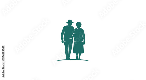 Senior couple walking arm in arm silhouette icon
