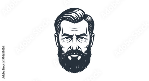 Stylish bearded man head portrait illustration in retro vintage style