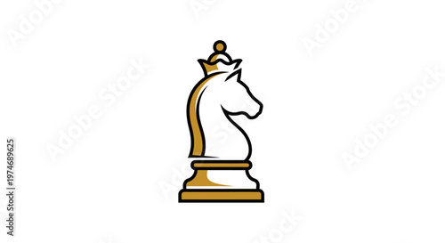 Stylized golden and black chess knight piece icon
