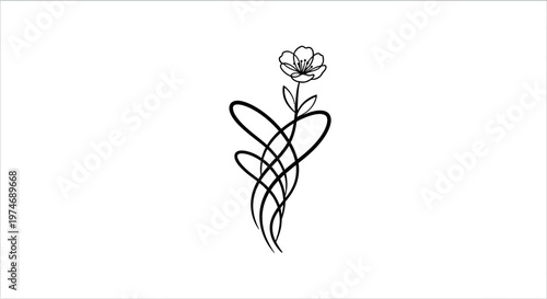 Stylized line art flower with swirling decorative stem