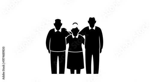Three senior adults group black silhouette icon