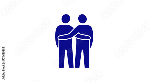 Two stylized people embracing or cooperating blue icon