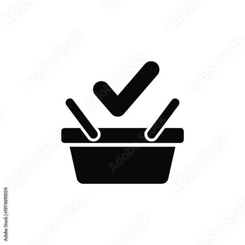 Black shopping basket with checkmark white