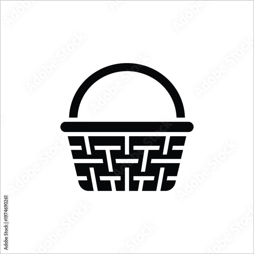 Black silhouette woven basket on white background