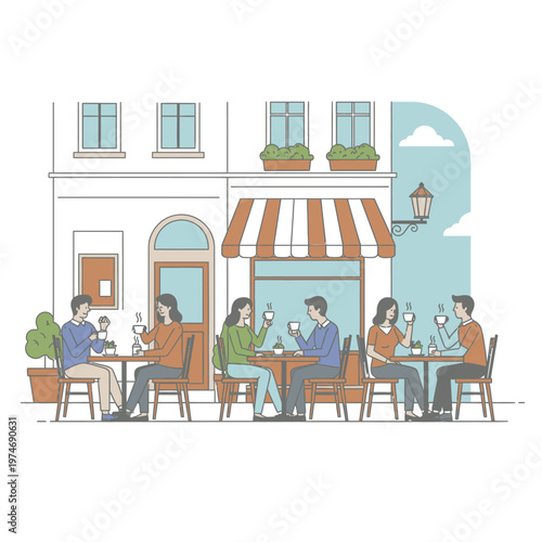 People enjoying drinks at an outdoor cafe terrace.