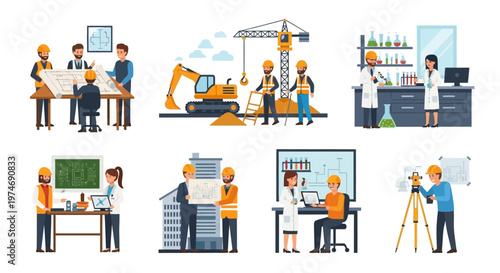 Diverse Engineering and Science Professionals Collaborating on Projects