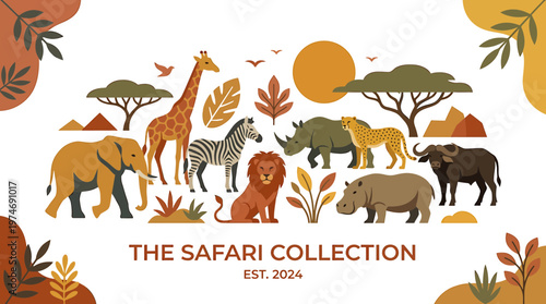 Diverse African Safari Animals Collection: Elephant, Lion, Giraffe, Zebra, Rhino, Cheetah, Hippo, Buffalo