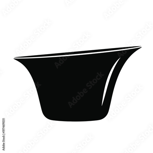 Black silhouette of a basket with wide rim and curved sides