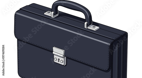 Black briefcase with silver hardware closeup.