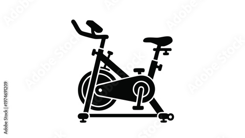 Black Stationary Exercise Bike Icon - Professional Spin Bike Silhouette for Fitness