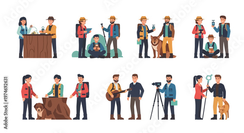 Diverse Group of Hikers and Outdoor Enthusiasts Enjoying Activities Together