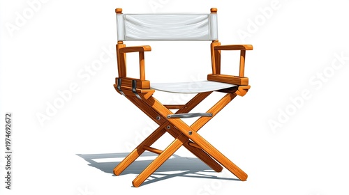 Director chair with wooden frame and white canvas