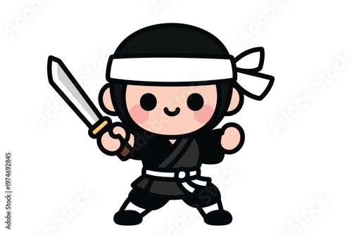Funny Ninja Kid Cartoon Illustration Creative Design Template Background