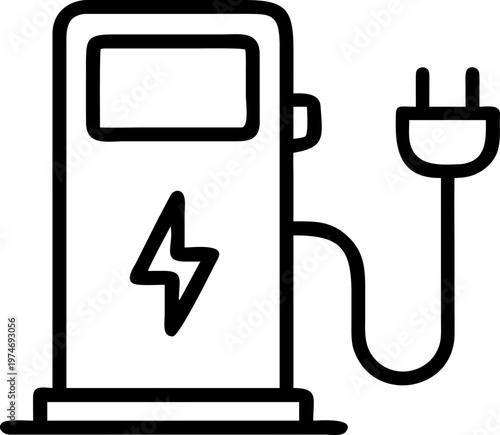 Renewable energy outline vector icon of electric vehicle charging station, symbol of clean transport and sustainability.