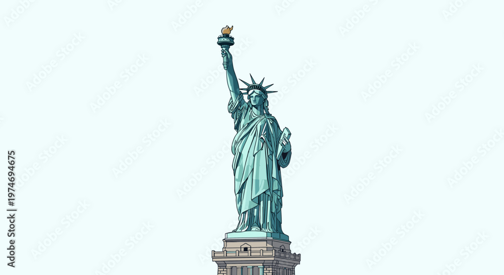 Obraz premium The Statue of Liberty, a colossal neoclassical sculpture on Liberty Island in New York Harbor, United States, stands tall against a clear sky.