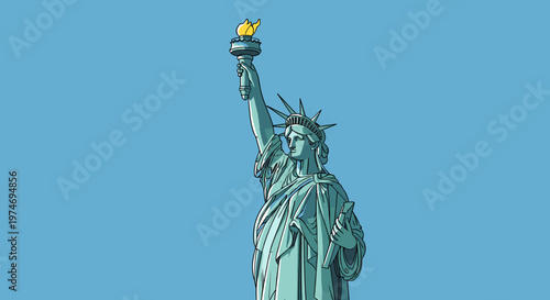 The iconic Statue of Liberty stands tall against a clear blue sky, a symbol of freedom and democracy.