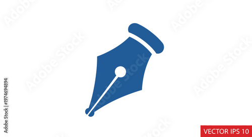 Blue flat fountain pen nib icon on white background