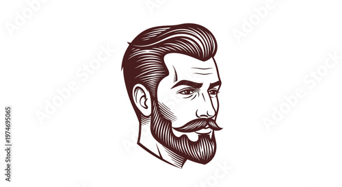 Confident man head with styled beard mustache and hair profile